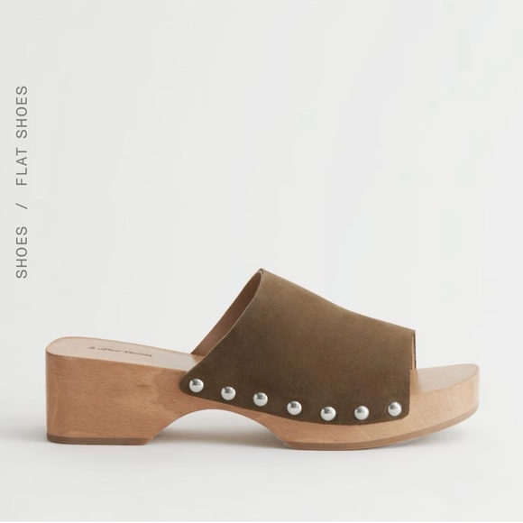 & other stories STUDDED SUEDE WOODEN CLOGS size 38 - Picture 4 of 9